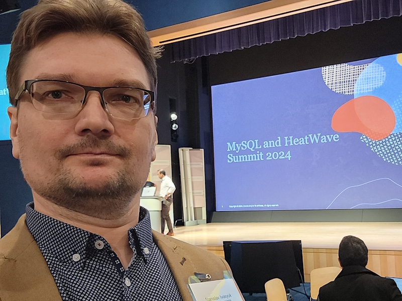 Stan Ivasyuk at MySQL HeatWave Summit 2024 in Redwood City, CA - May 1, 2024, exploring cloud database technology and real-time analytics